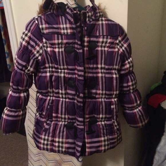 Purple plaid winter jacket with lining