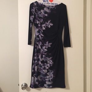 Navy with light blue, gray and purple flowers