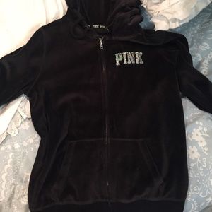 PINK bling velvet hoodie