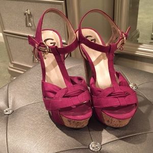 Dark pink heels with cork platform/heel
