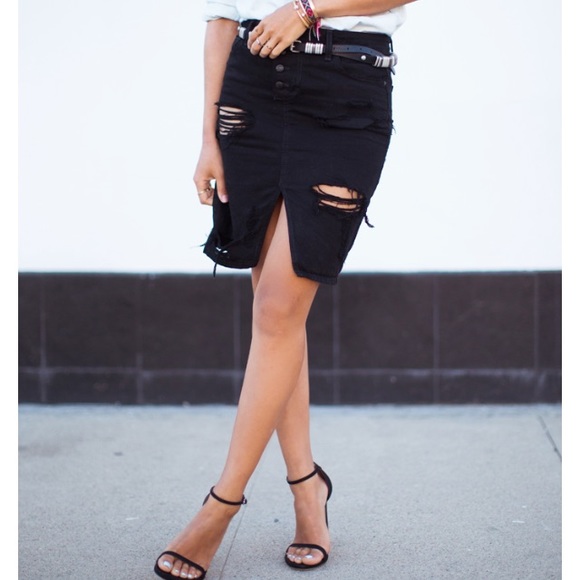 Joe's Jeans Dresses & Skirts - JOES BUTTONUP RIPPED PENCIL DENIM DISTRESSED SKIRT