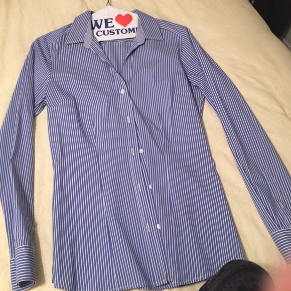 Blue pinstriped fitted Oxford shirt - Picture 1 of 2