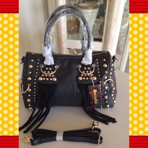 NWT ARCADIA PU LTHR BOSTON W/GOLDTONE STUDS & STP.