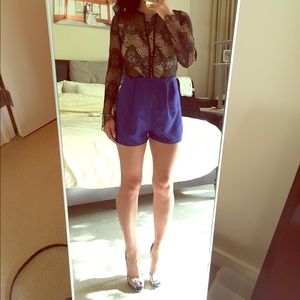 Black & Blue Lace Mesh Long Sleeve Romper 🔥