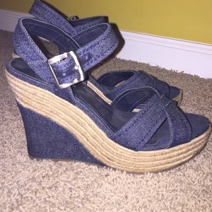 BCBG denim wedges