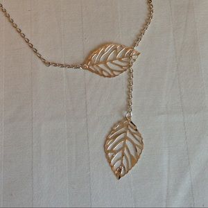 Silver double leaf necklace