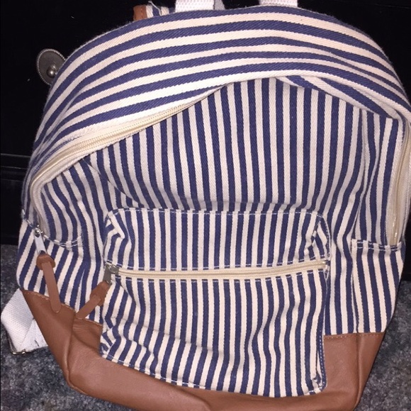 Blue and White Striped Backpack