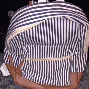 Blue and White Striped Backpack