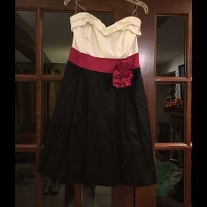 White pink and black strapless dress