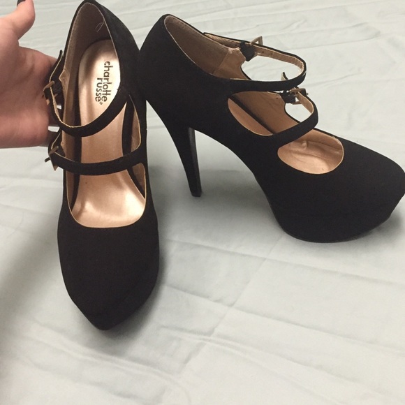 Black suede-like heels