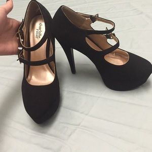 Black suede-like heels