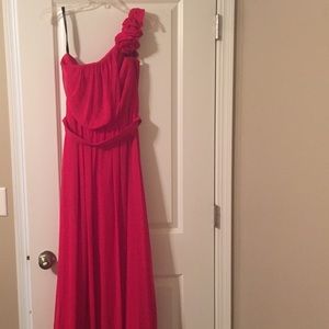 Red After Six bridesmaid dress.