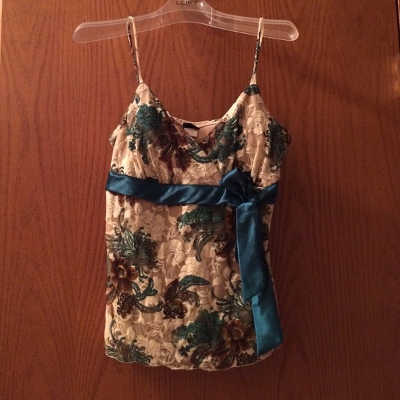 Lace tank with satin trim