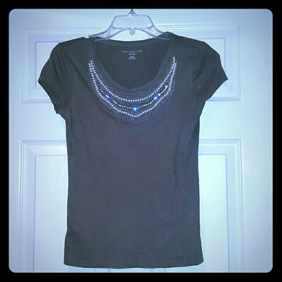 XSP Grey shirt with pearl and rhinestone accent