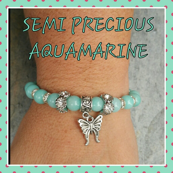 SOLD***MARCH SEMI PRECIOUS AQUAMARINE BRACELET - Picture 2 of 2