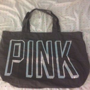 HUGE PINK pool bag with silver sequins