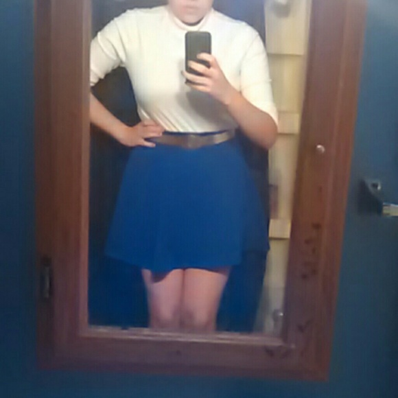 Medium blue fitted to flare skirt