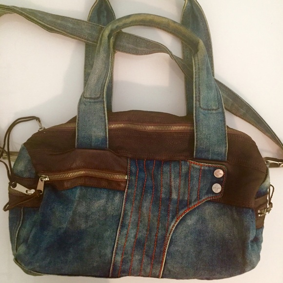 Denim duffle with leather trim