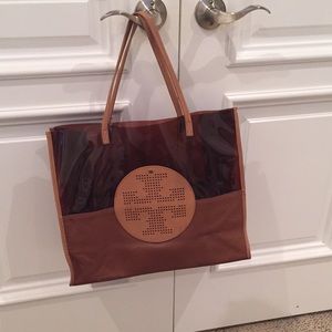 Tory burch plastic with leather beach bag