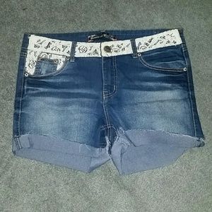White Lace Denim Shorts