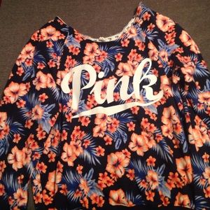 PINK floral tropical slouchy crew