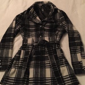 Plaid Black and White Wool Peacoat
