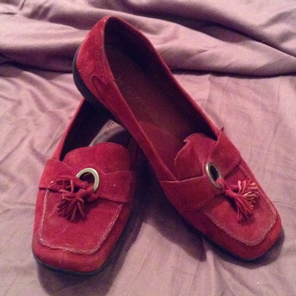 Red suede flats. SOLD ON ANOTHER SITE. - Picture 3 of 3