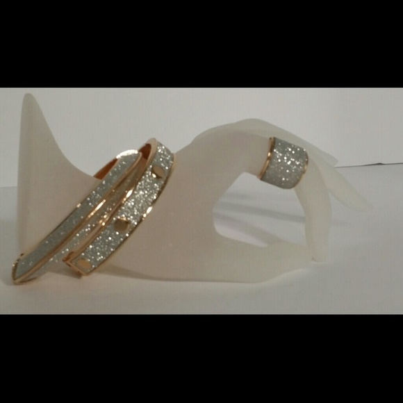 Silver Sandblasted Bracelet/Ring Gold Trim Set