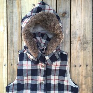 BB Dakota | plaid puffy vest with removable hood