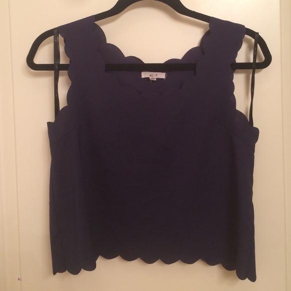 Mine Navy Blue Lightweight Scalloped Crop Top