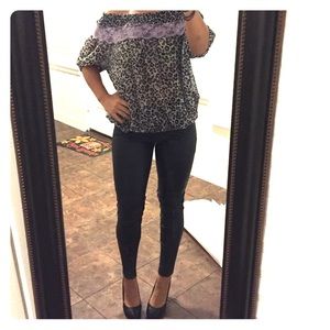 Off-shoulder leopard and lace top
