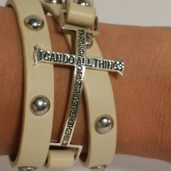 Spiritual Cream Leather Wrap Bracelet