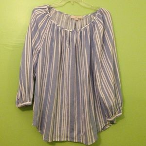 Blue and white Loft peasant top