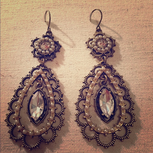 pearl and crystal floral filigree earrings