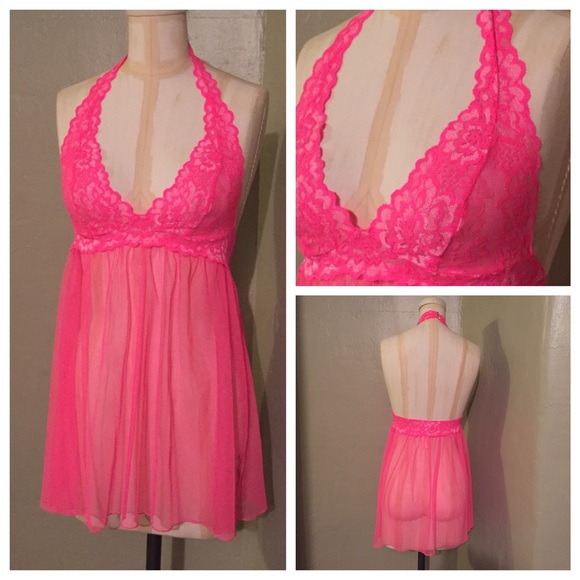 Victoria's Secret Other - VS Hot pink Lace Halter Babydoll!