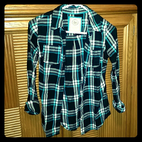 "So Perfect Shirt" Blue and teal flannel