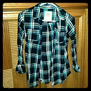 "So Perfect Shirt" Blue and teal flannel