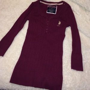 Us polo assn burgundy ribbed 3/4 sleeve top