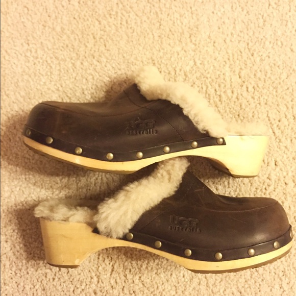UGG Australia Leather Clogs with Fur Lining