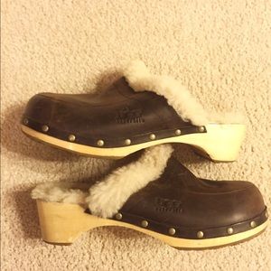 UGG Australia Leather Clogs with Fur Lining