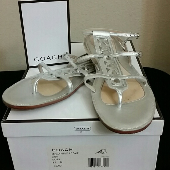 Authentic Coach Silver Signature Sandals Size 8.5
