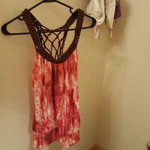 Orange brown cream small open back braided tank