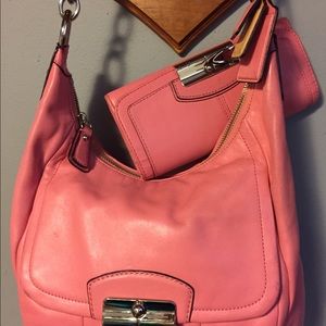 Pink Leather Coach purse and matching wallet