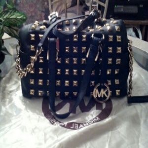 Michael Kors Navy Studded Satchel