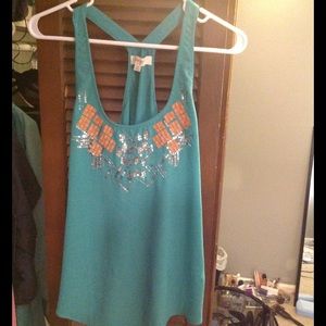 Turquoise beaded tank top