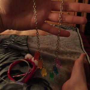 A gummy bear necklace gummy bear earrings.