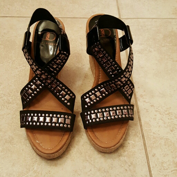 Black strappy wedge high heels size 6