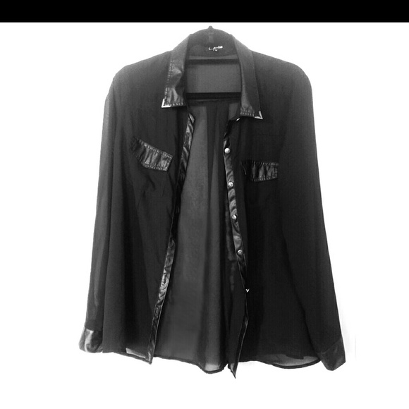 Classy Edgy Sheer Black Long Sleeve ButtonUp Shirt