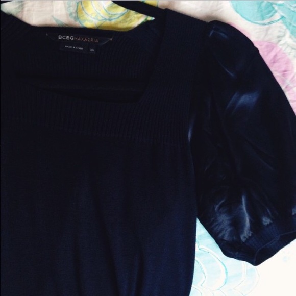 BCBGMAXAZRIA Knit Top with Silk Sleeves - Picture 2 of 2