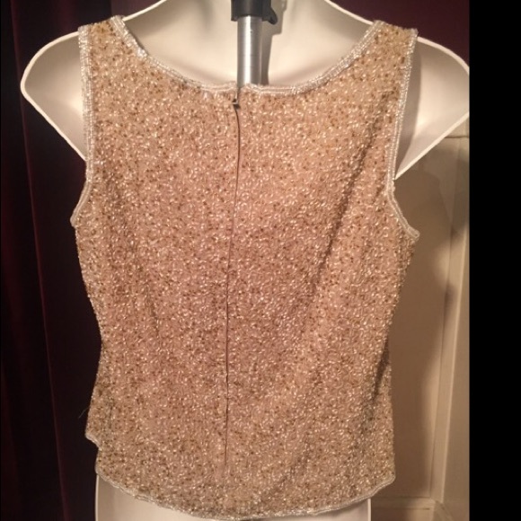 2-piece beige Papell beaded top and long skirt - Picture 2 of 4